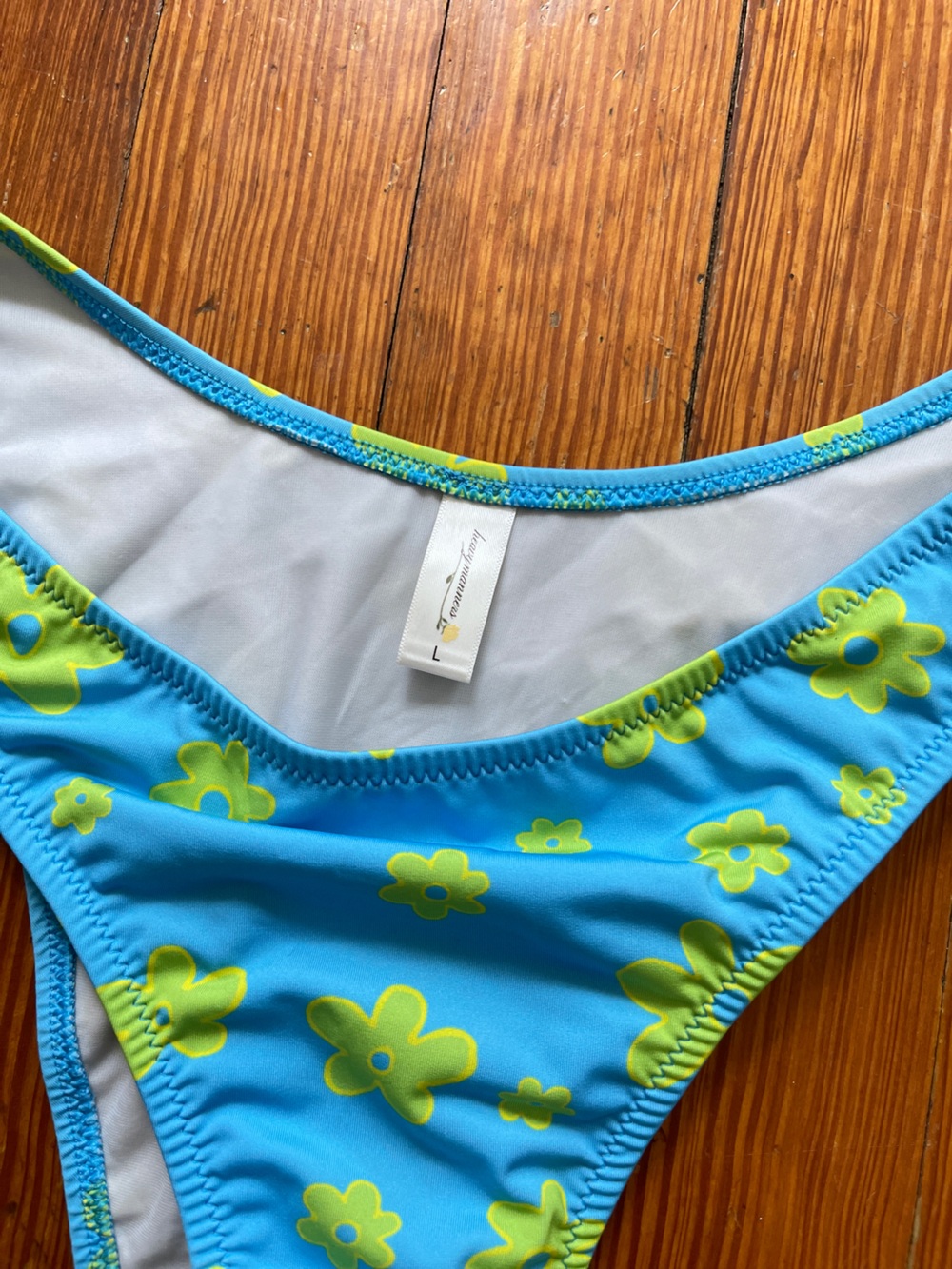 NWOT Heavy Manners High Cut Cheeky Bottoms in Miss August Blue Green Floral - Picture 3 of 9